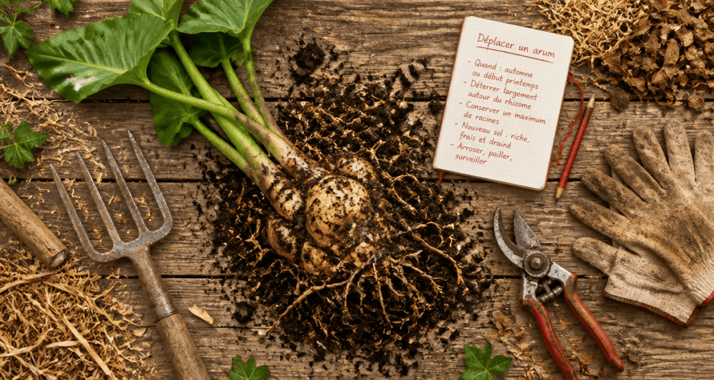 Période pour déplacer un arum rhizome sur table de jardin