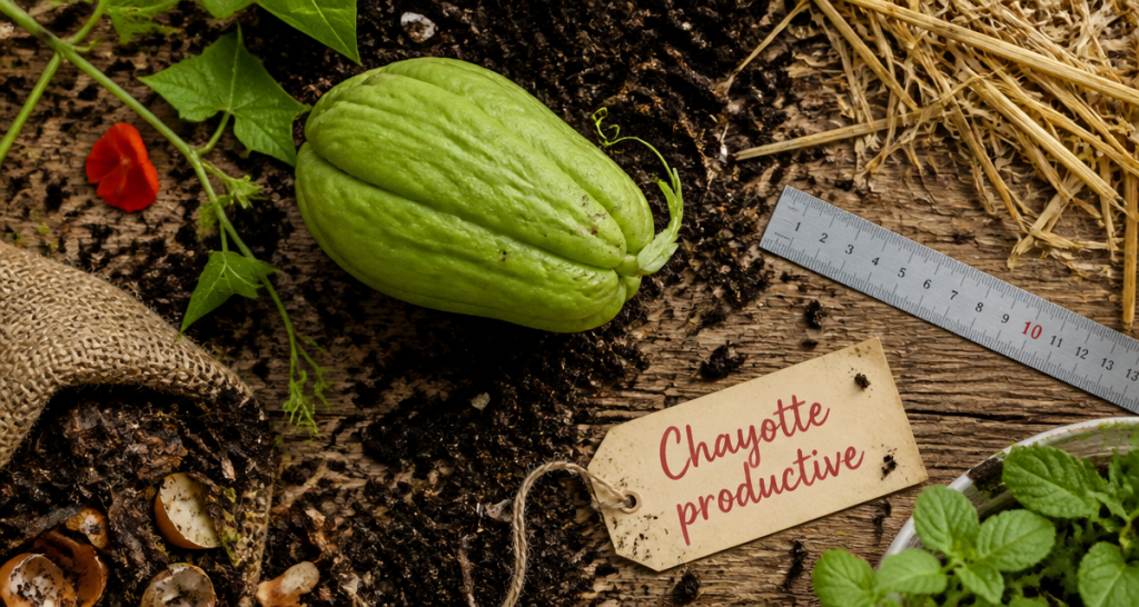 Planter chouchou avec terre, compost et pousse
