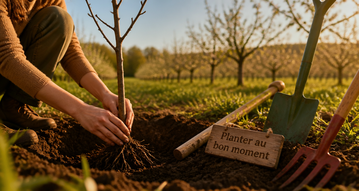 quand planter un arbre fruitier jeune pommier main terre