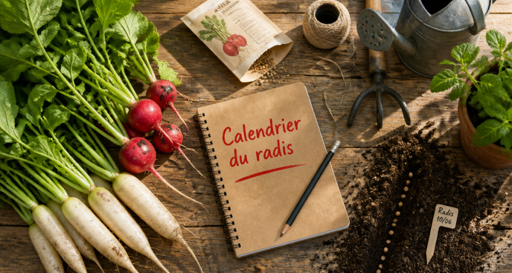 quand semer les radis calendrier visuel sur table de jardin