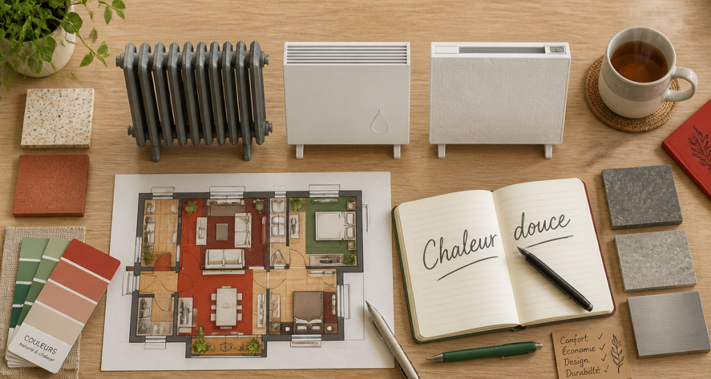 radiateur à inertie comparatif trois modèles sur table
