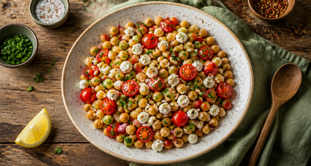 recette de pois chiche en salade méditerranéenne colorée
