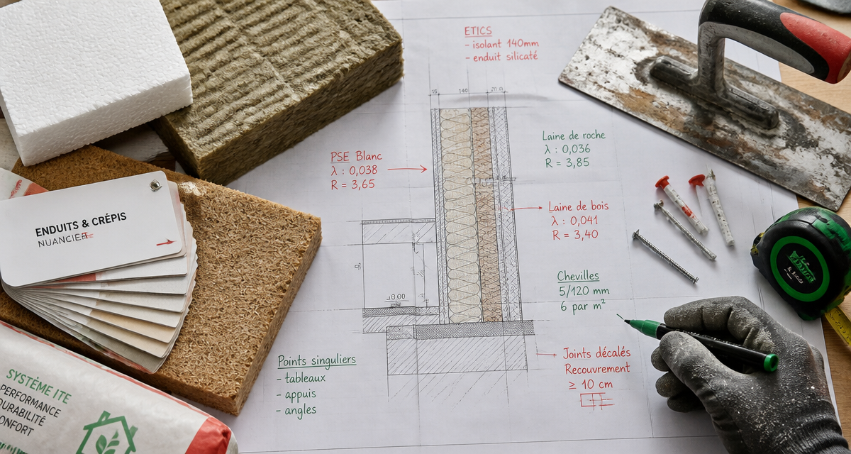 crepi isolant echantillons et outils sur plan
