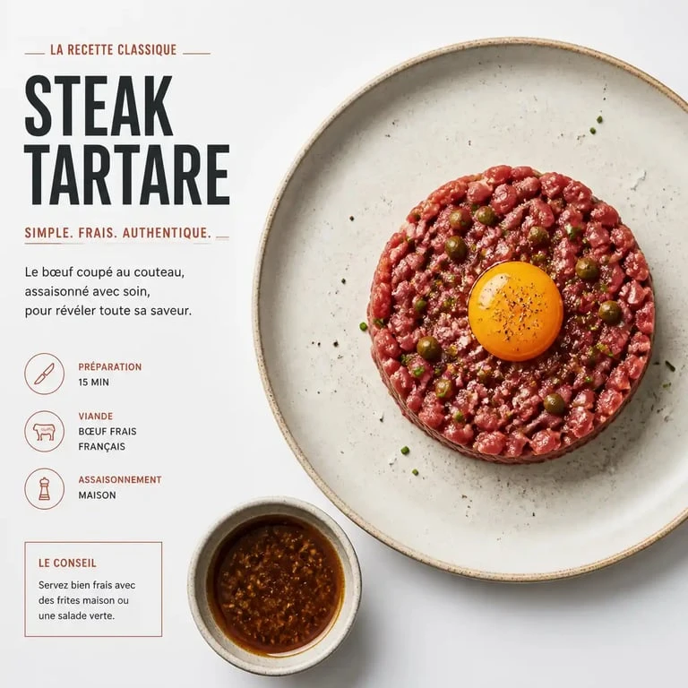 Steak tartare préparé avec une alternative à la sauce Worcestershire maison