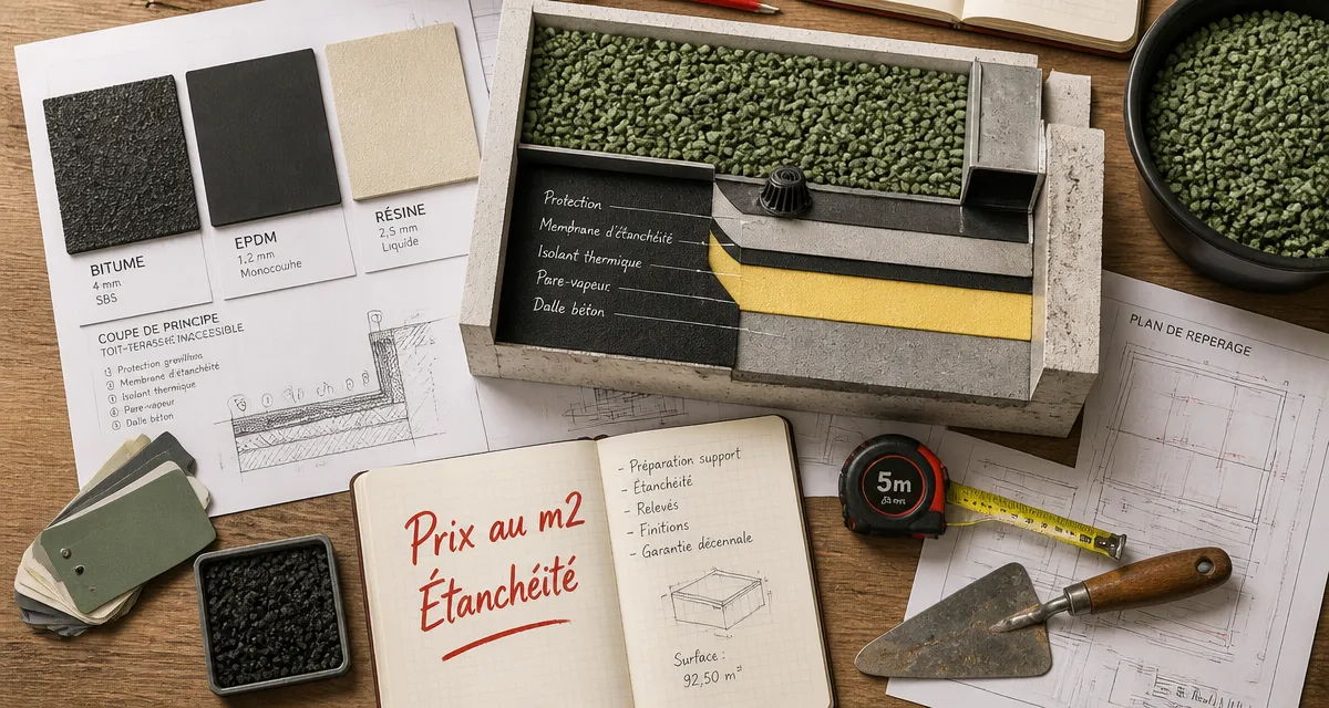 étanchéité toit terrasse prix au m2 maquette matériaux outils