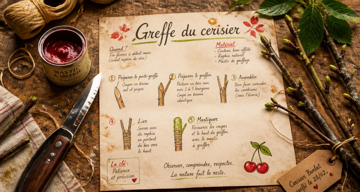 quand greffer un cerisier outils de greffe sur table