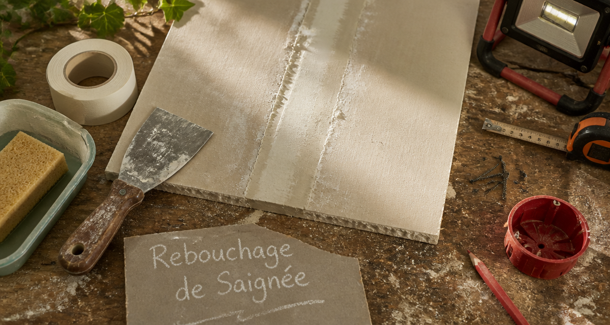 reboucher saignée placo plan de travail outils