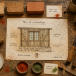 Échantillons et outils sur établi pour mur colombage