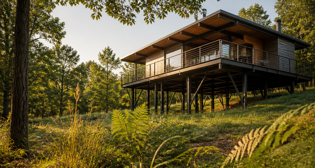 constructeur maison sur pilotis bois acier terrain pente