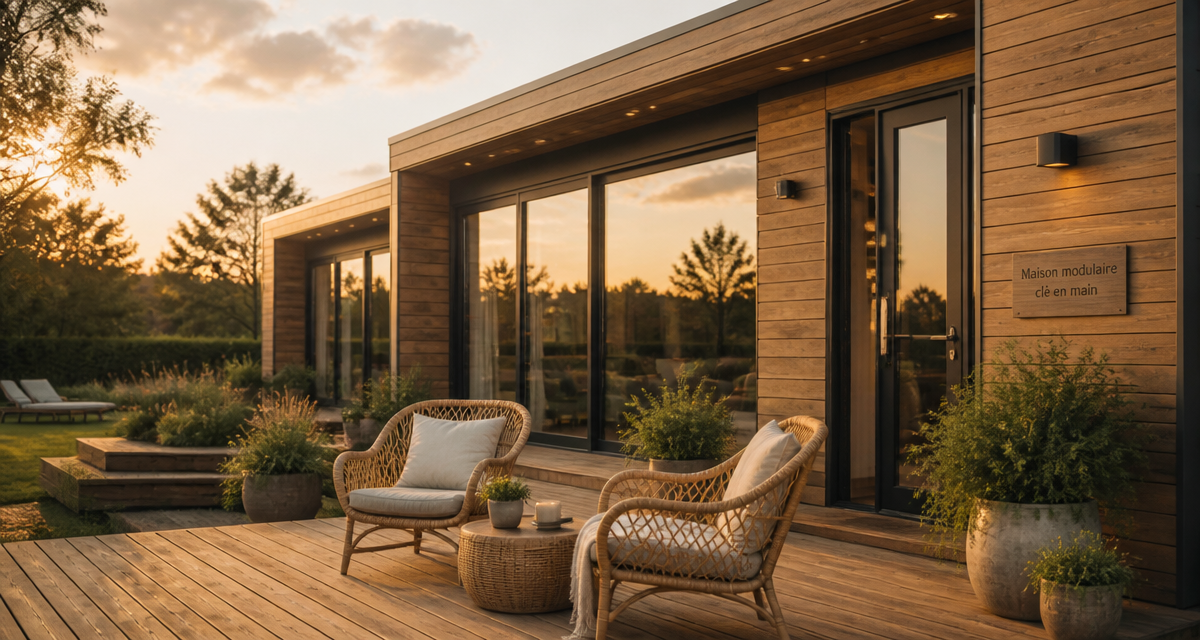 maison modulaire prix clé en main façade bois terrasse