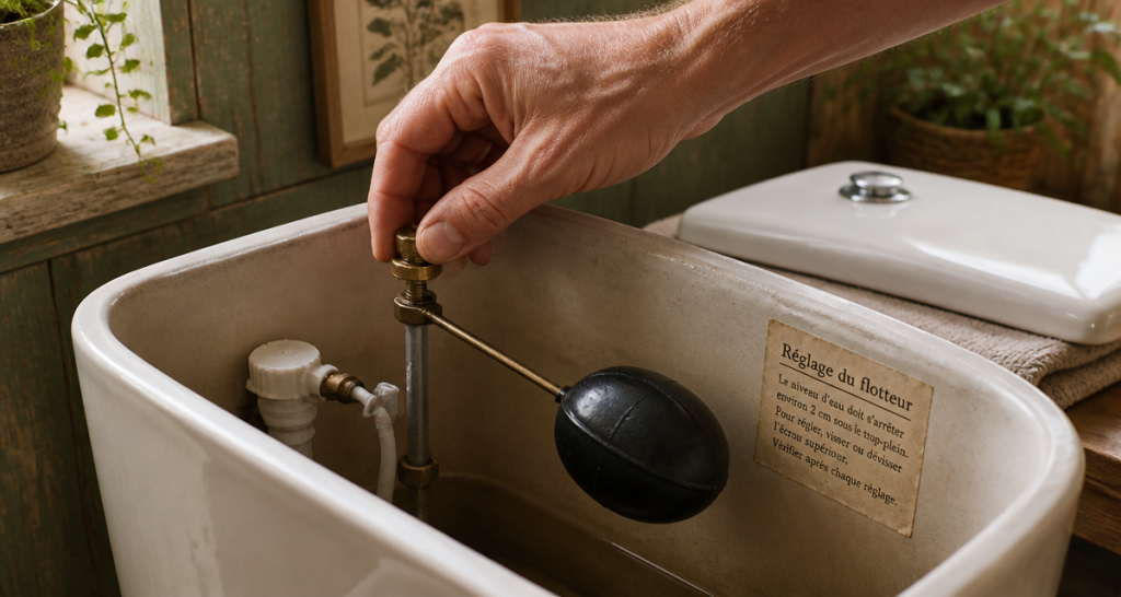 régler flotteur chasse d eau main ajustant réservoir