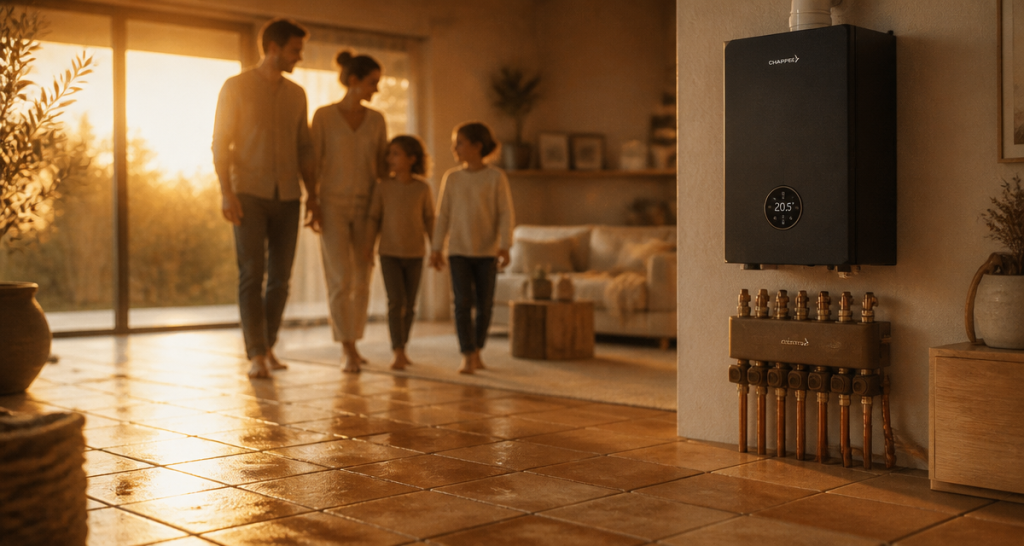 chauffage par le sol gaz dans salon moderne