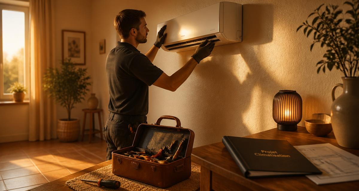 Installer un climatiseur sur mur beige