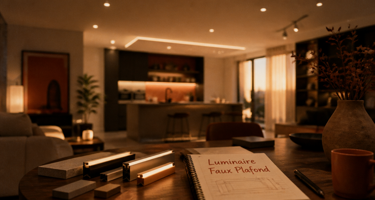 luminaire faux plafond LED salon moderne