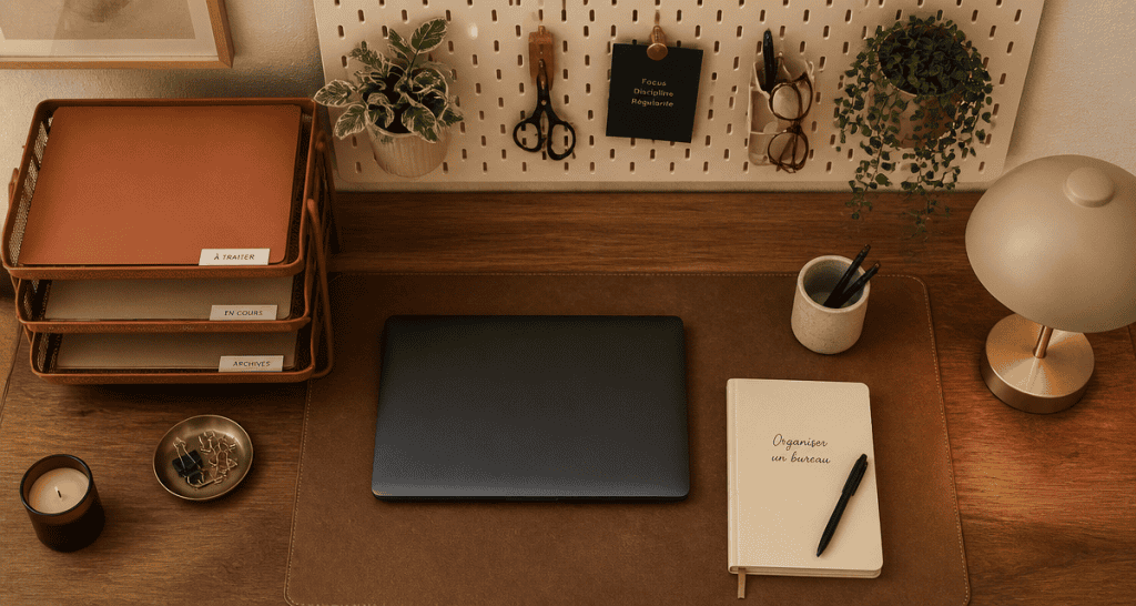 organiser un bureau minimaliste vue du dessus