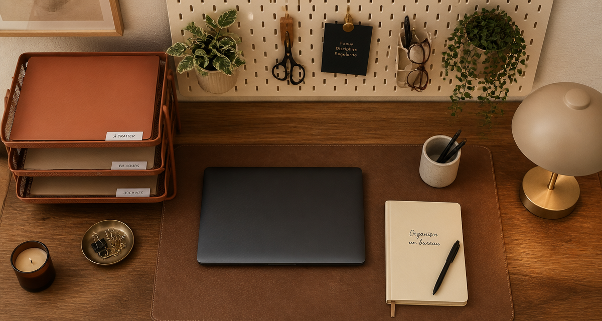 organiser un bureau minimaliste vue du dessus