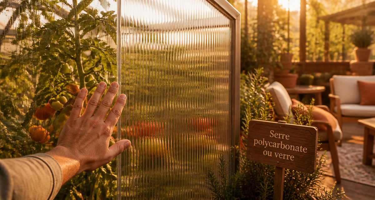 serre polycarbonate ou verre main transparence jardin