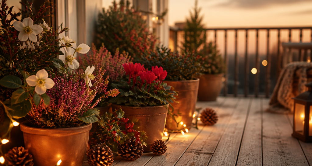 plante de noel exterieur en pots sur balcon