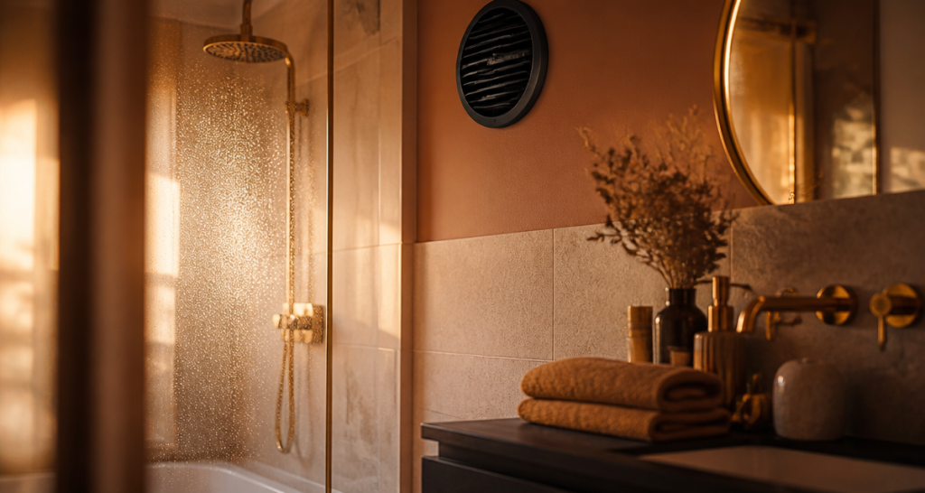 VMC dans salle de bain moderne murs terracotta