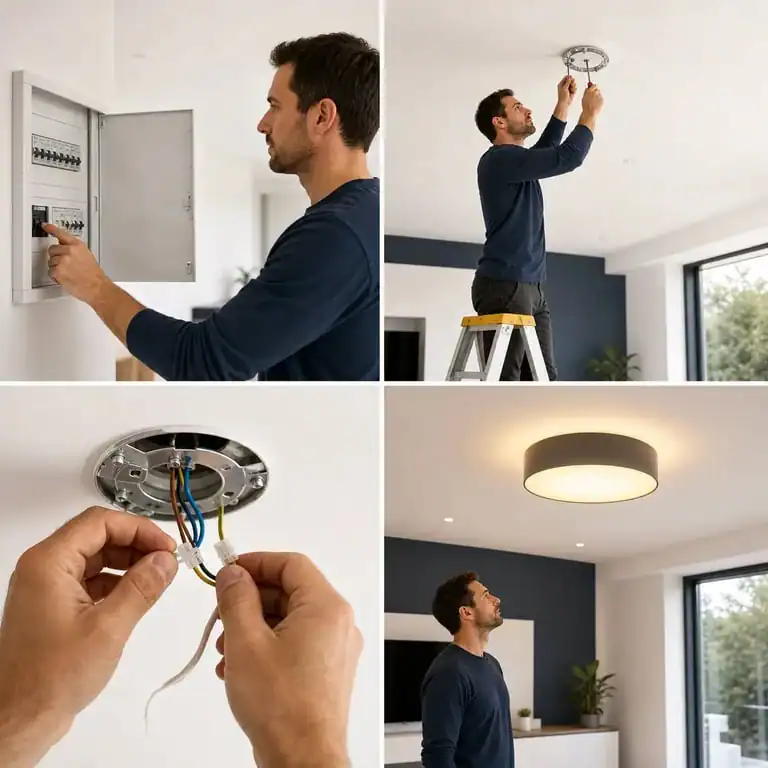 Installer luminaire plafond : illustration étape par étape de la pose d’un luminaire au plafond