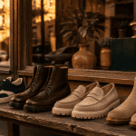 chaussure homme tendance 2025 alignées devant boutique
