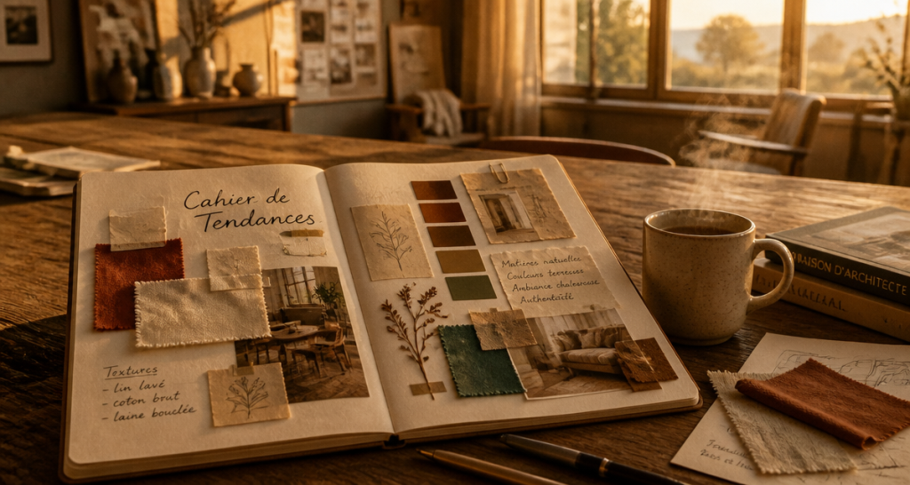 cahier de tendance moodboard sur table