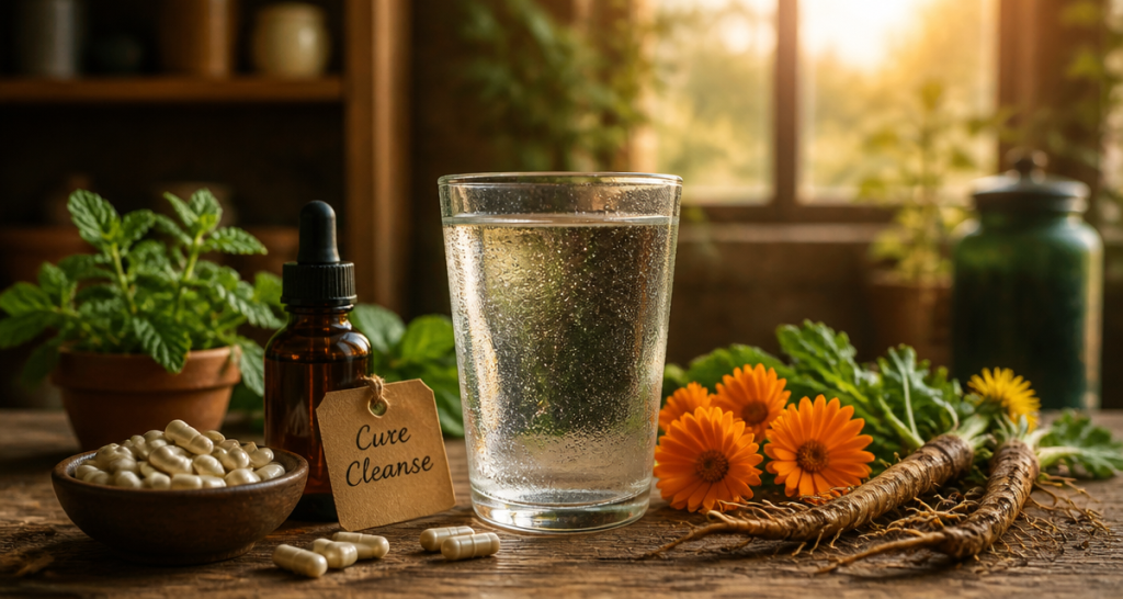 cleanse naturel verre eau compléments plantes