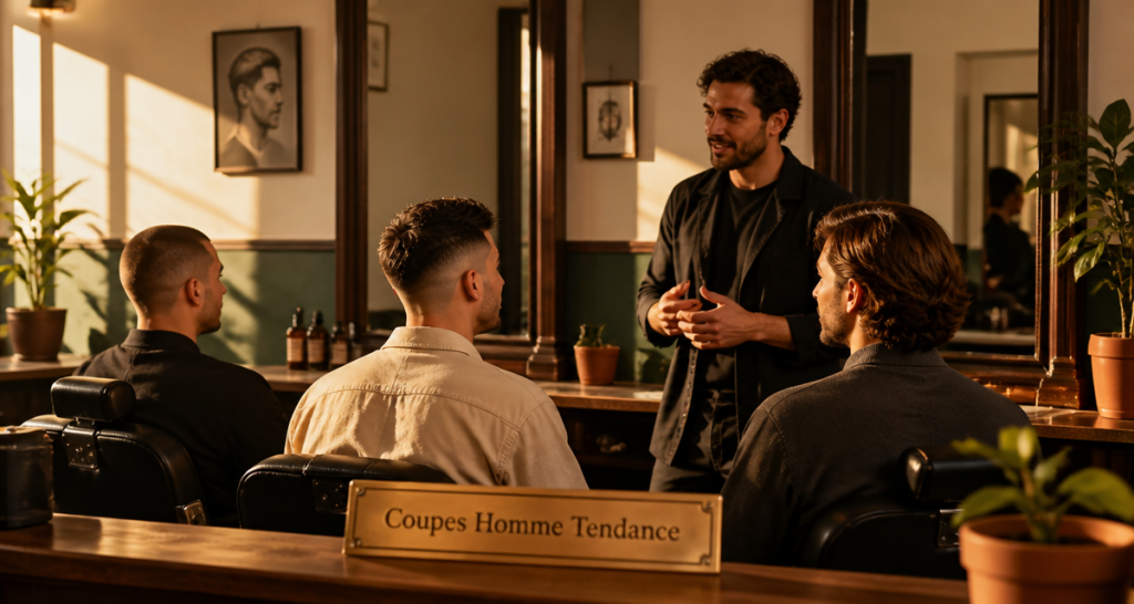 Trois styles coupe homme tendance dans un salon