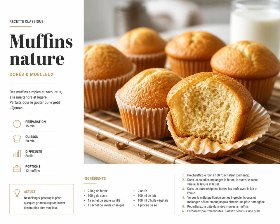 Muffins nature dorés et moelleux, recette simple pour muffins nature maison