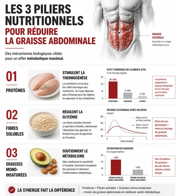 Infographie sur les aliments pour perdre le ventre et réduire la graisse abdominale