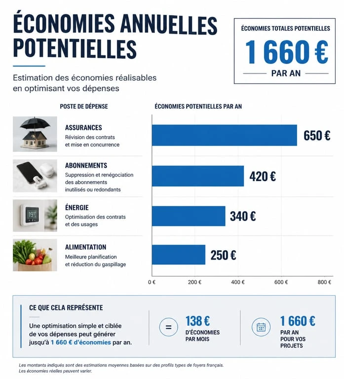 Infographie des économies potentielles pour dépenser moins au quotidien