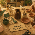 Faire des activités manuelles sur une table avec enfants et adultes