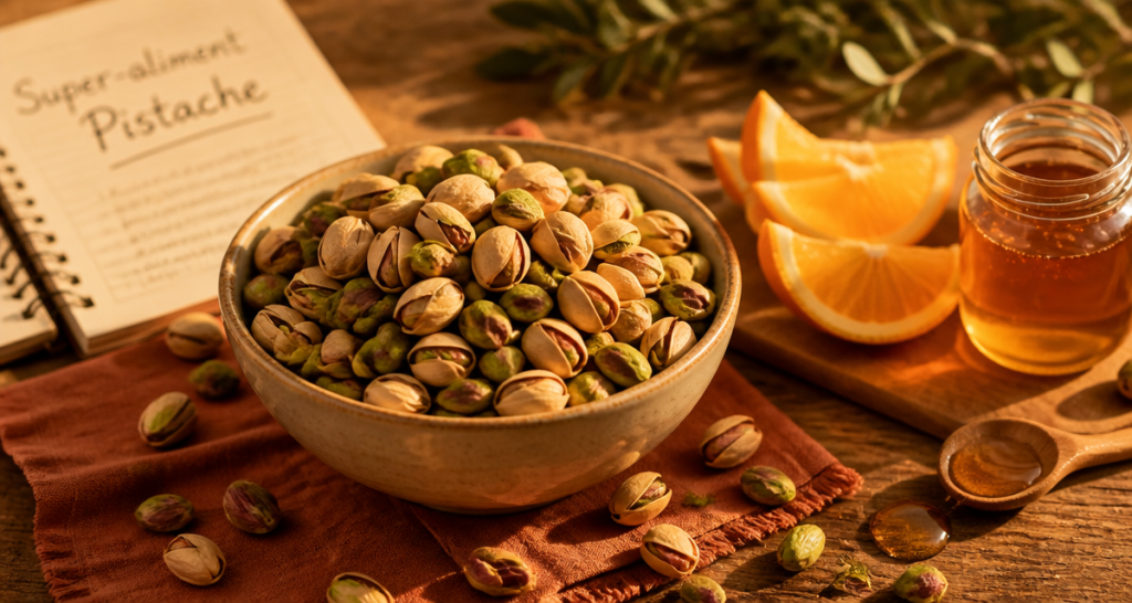 Pistache bon pour la sante sur table rustique
