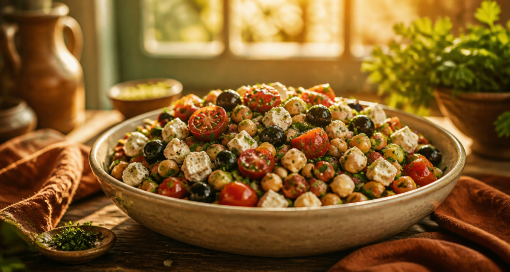 recette de pois chiche en salade avec feta et légumes