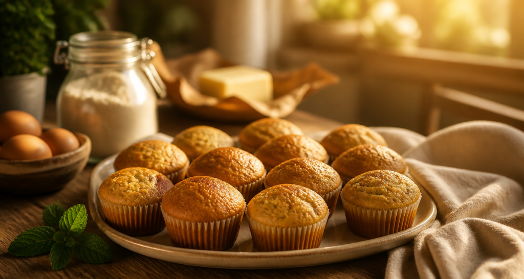 recette pour muffins nature sur table rustique