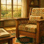 Salon art arts and crafts fauteuil bois et motifs floraux