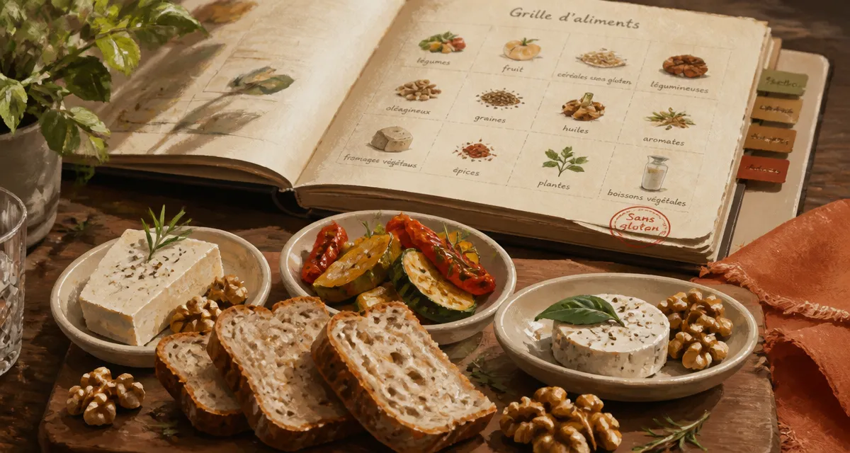 Aliments sans gluten sans lactose : pain sans gluten et légumes rôtis