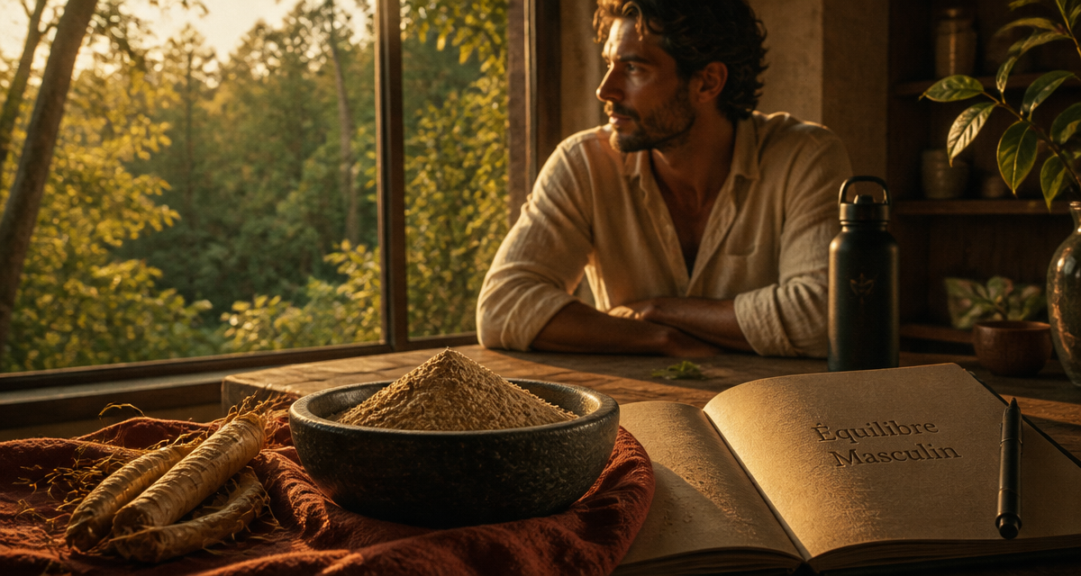 ashwagandha : bienfaits homme, homme assis avec ashwagandha