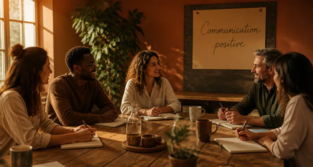 Réunion d'équipe illustrant la communication positive