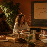 Réunion d'équipe illustrant la communication positive