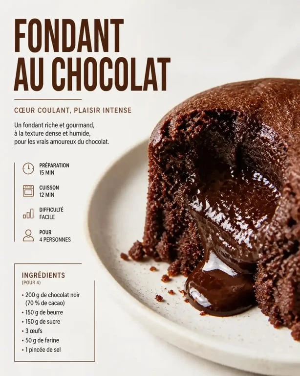Fondant au chocolat sans farine et sans oeuf sur une assiette
