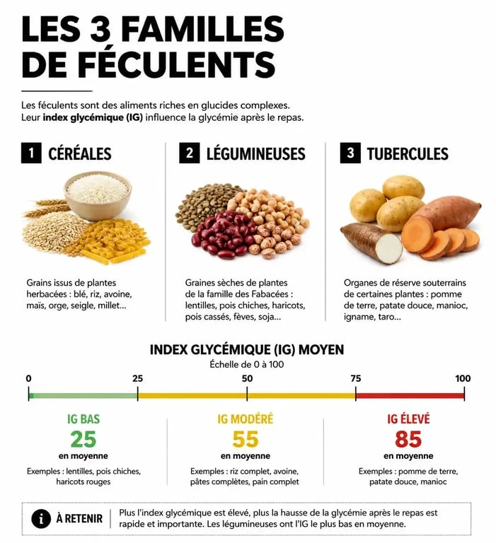 Classification des féculents et index glycémique : céréales, légumineuses et tubercules
