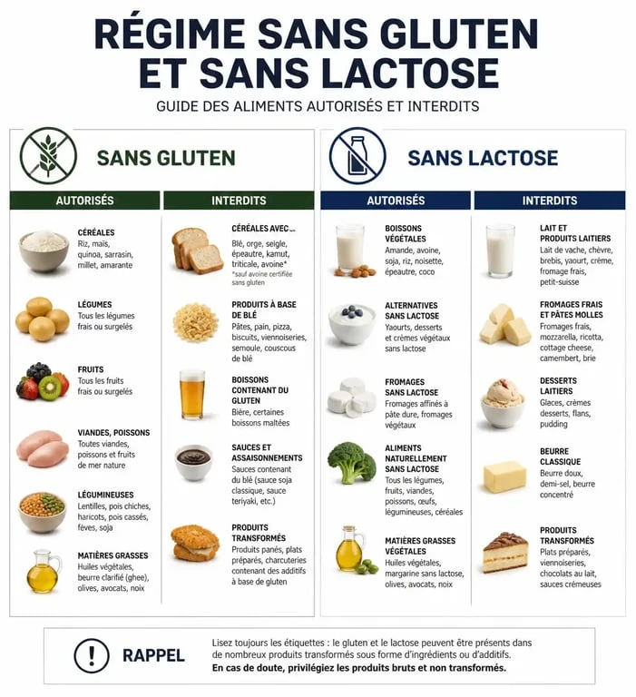 Guide visuel des aliments sans gluten et sans lactose pour une alimentation équilibrée