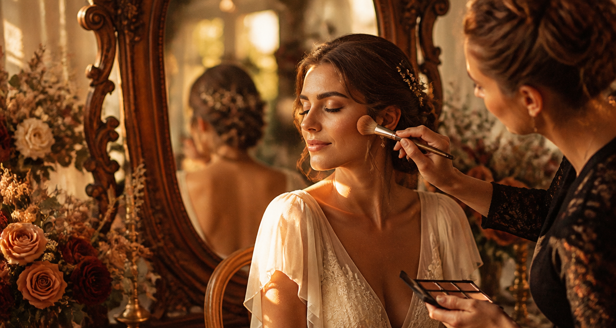 maquillage pour mariée brune lumière dorée