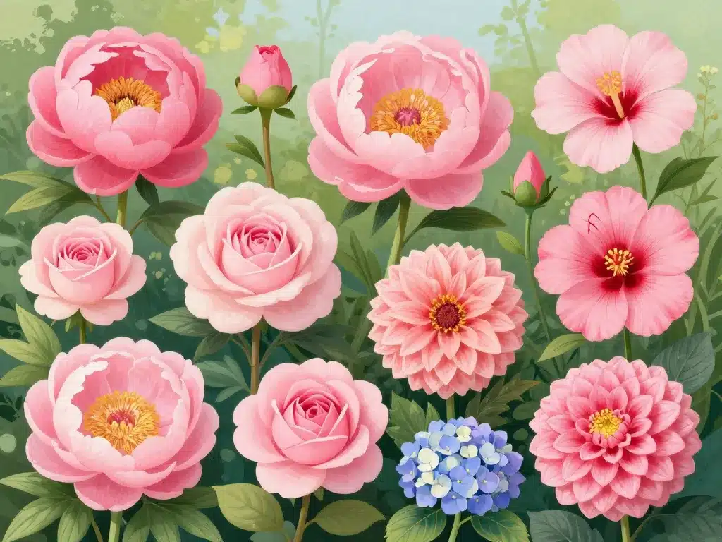 Grosse fleur rose principales variétés jardin illustration