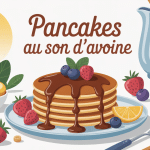 pancakes son d'avoine empilés avec fruits et son