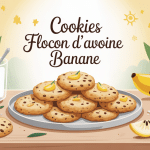 recette cookies flocon d'avoine banane image illustrée sur table en bois