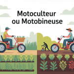 illustration différence entre motoculteur et motobineuse dans un jardin