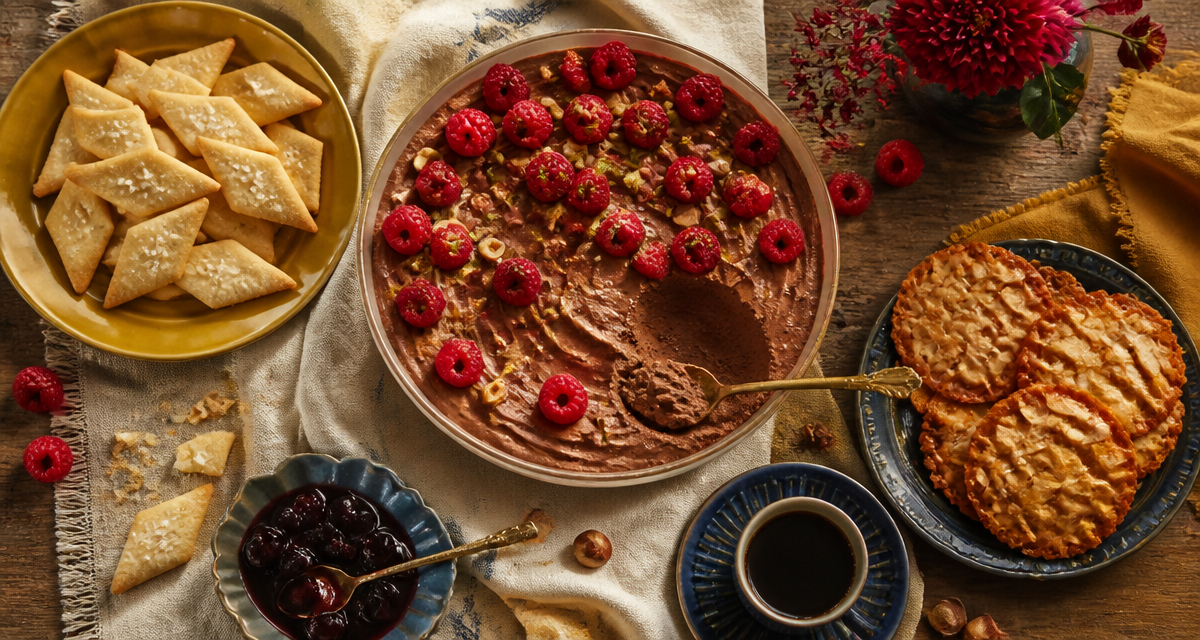 accompagner une mousse au chocolat avec fruits, biscuits et café
