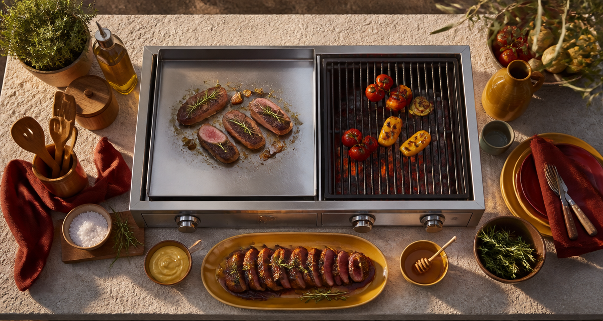 Barbecue cuisine extérieure plancha inox et pierre